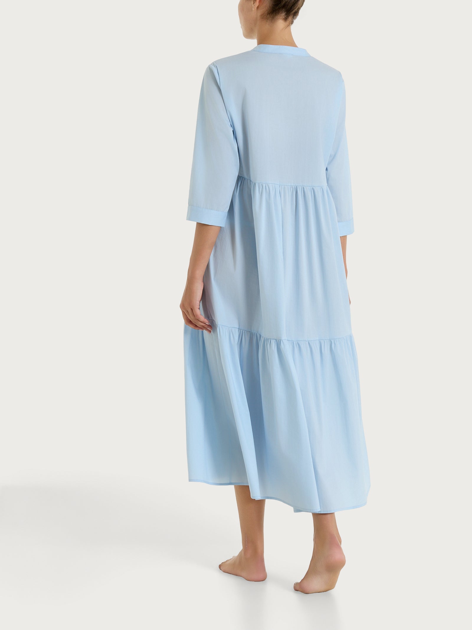 Abito con balze e pieghe frontali in Poplin di Cotone Azzurri Donna - Ragno