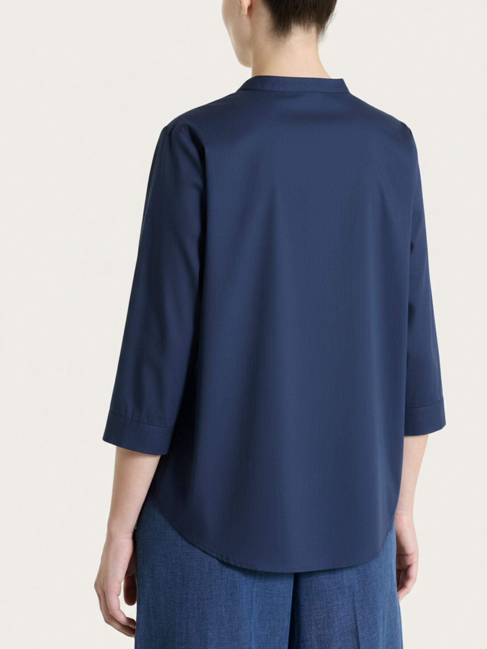 Camicia con pieghe frontali in Poplin di Cotone Blu Donna - Ragno
