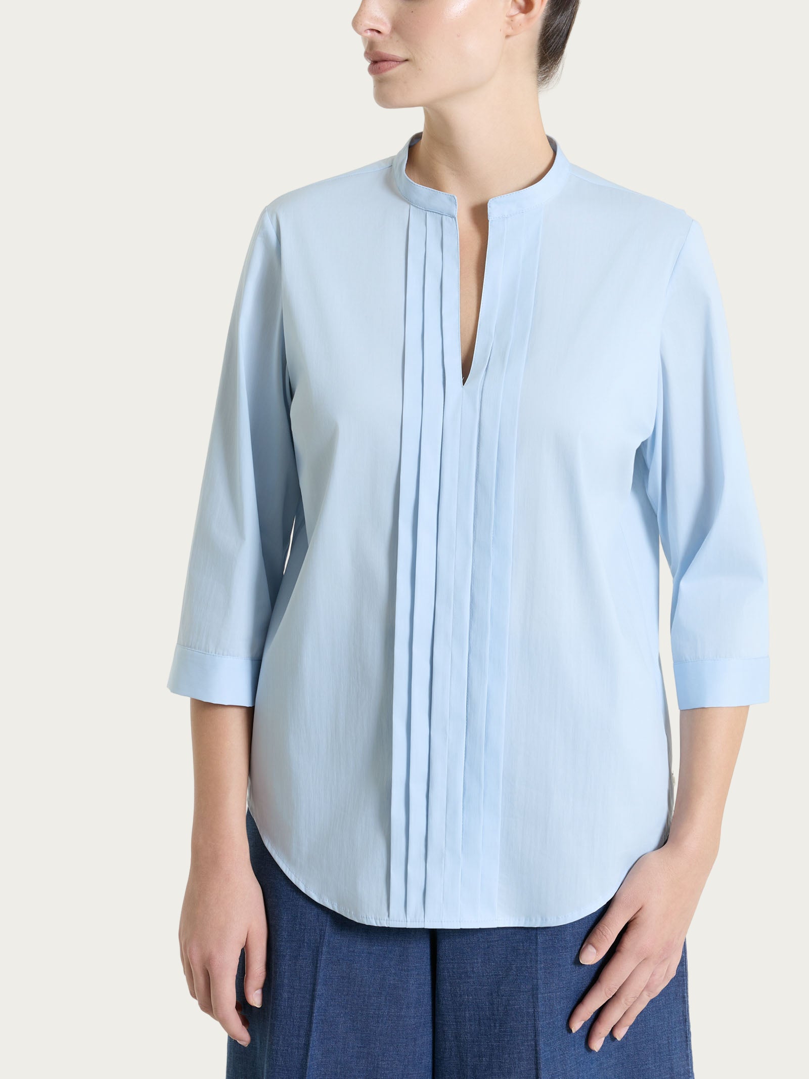 Camicia con pieghe frontali in Poplin di Cotone Azzurri Donna - Ragno