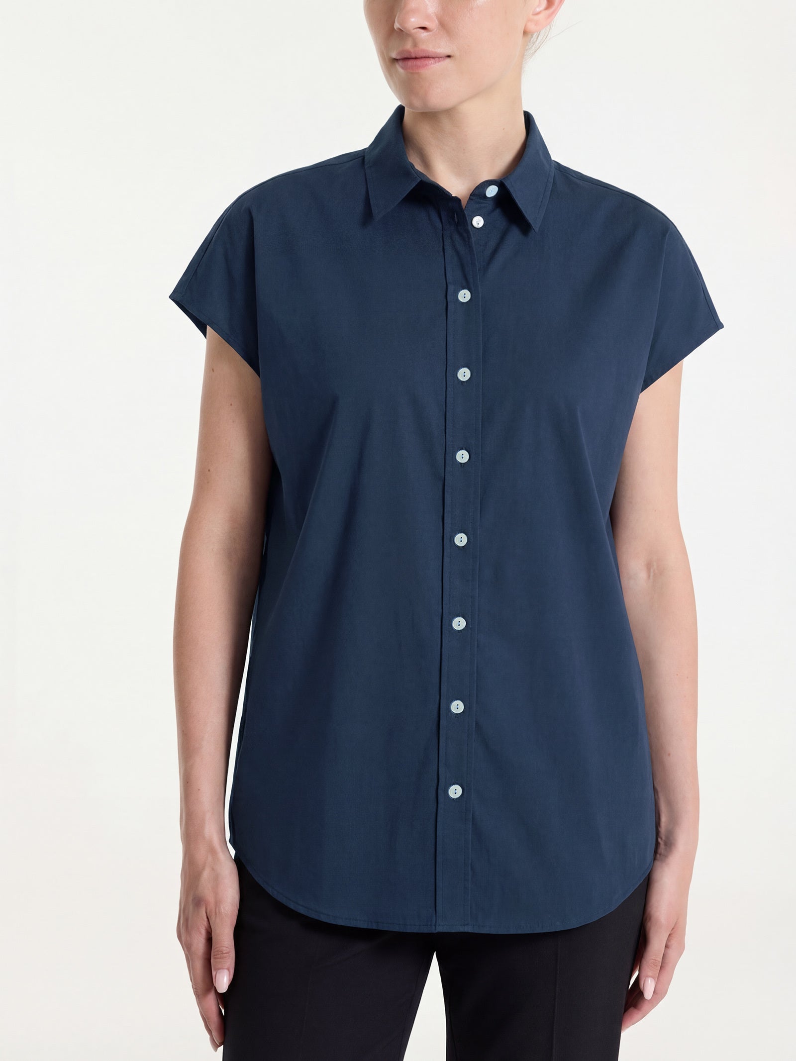 Camisa de popelina de algodón con manga kimono Azul Mujer - Ragno