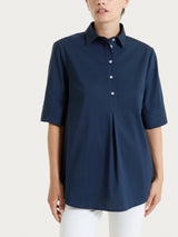 Camicia con collo a serafino in Poplin di cotone Blu Donna - Ragno