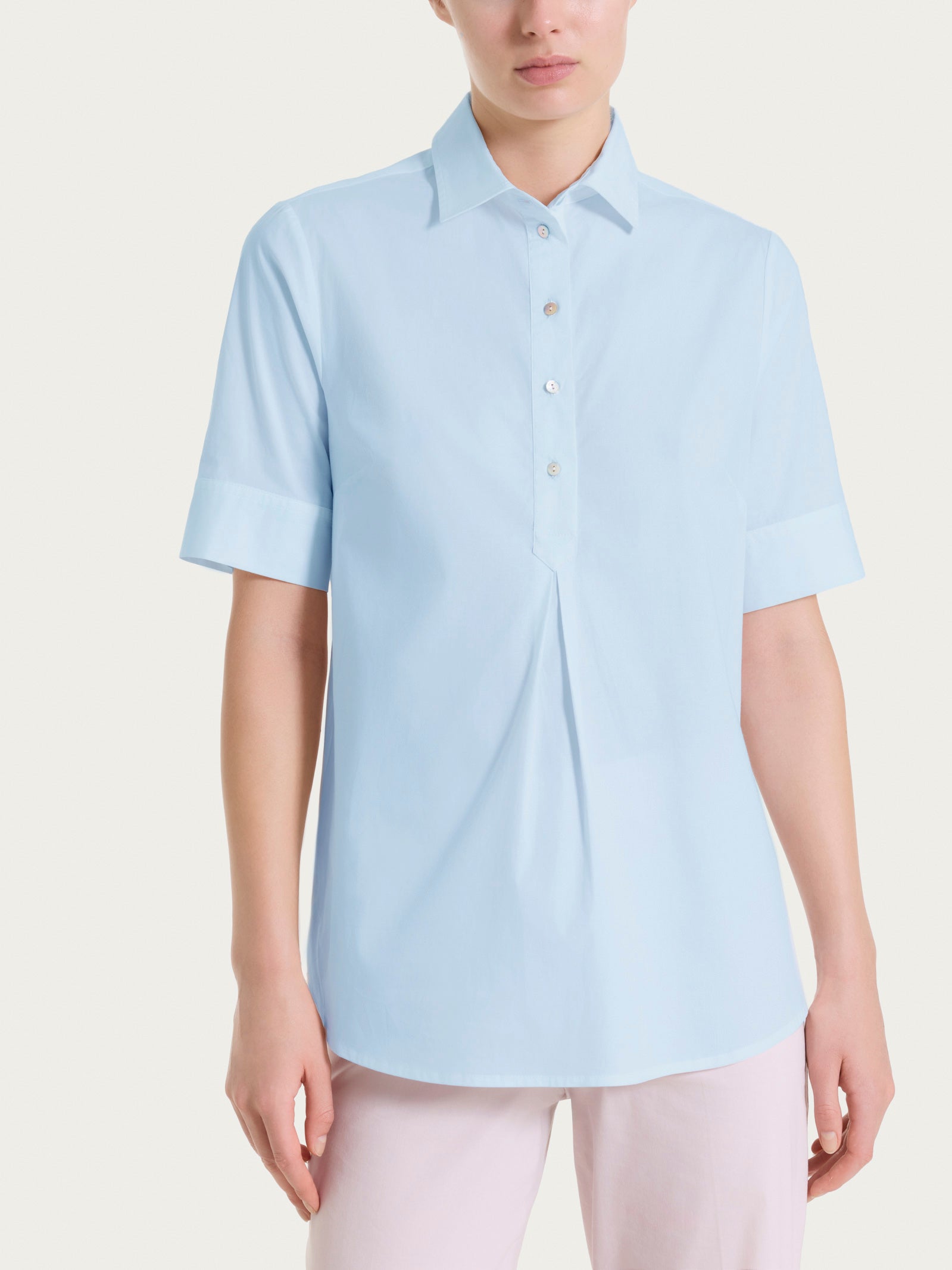 Camicia con collo a serafino in Poplin di cotone Azzurri Donna - Ragno