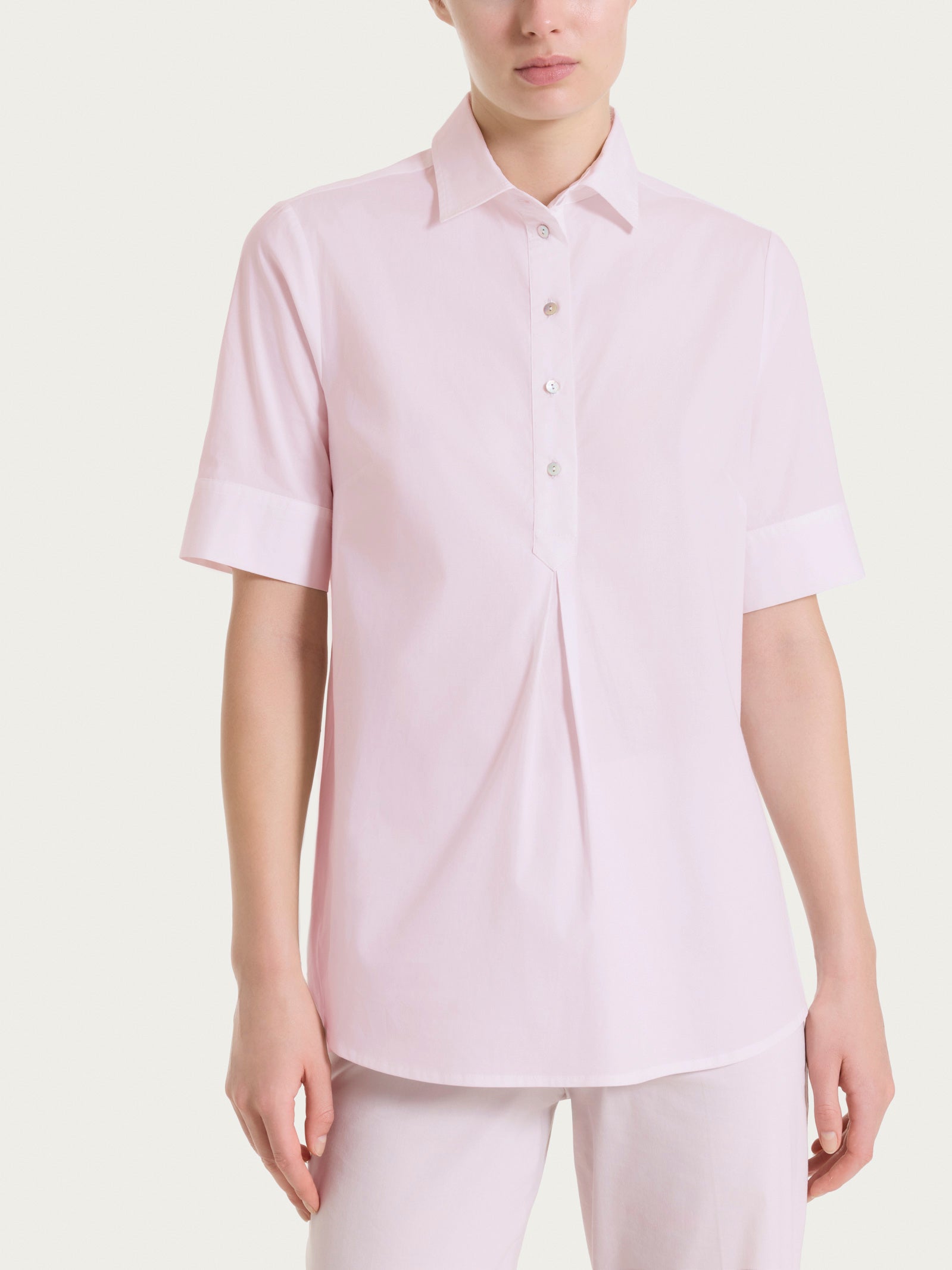 Camicia con collo a serafino in Poplin di cotone Rosa Donna - Ragno