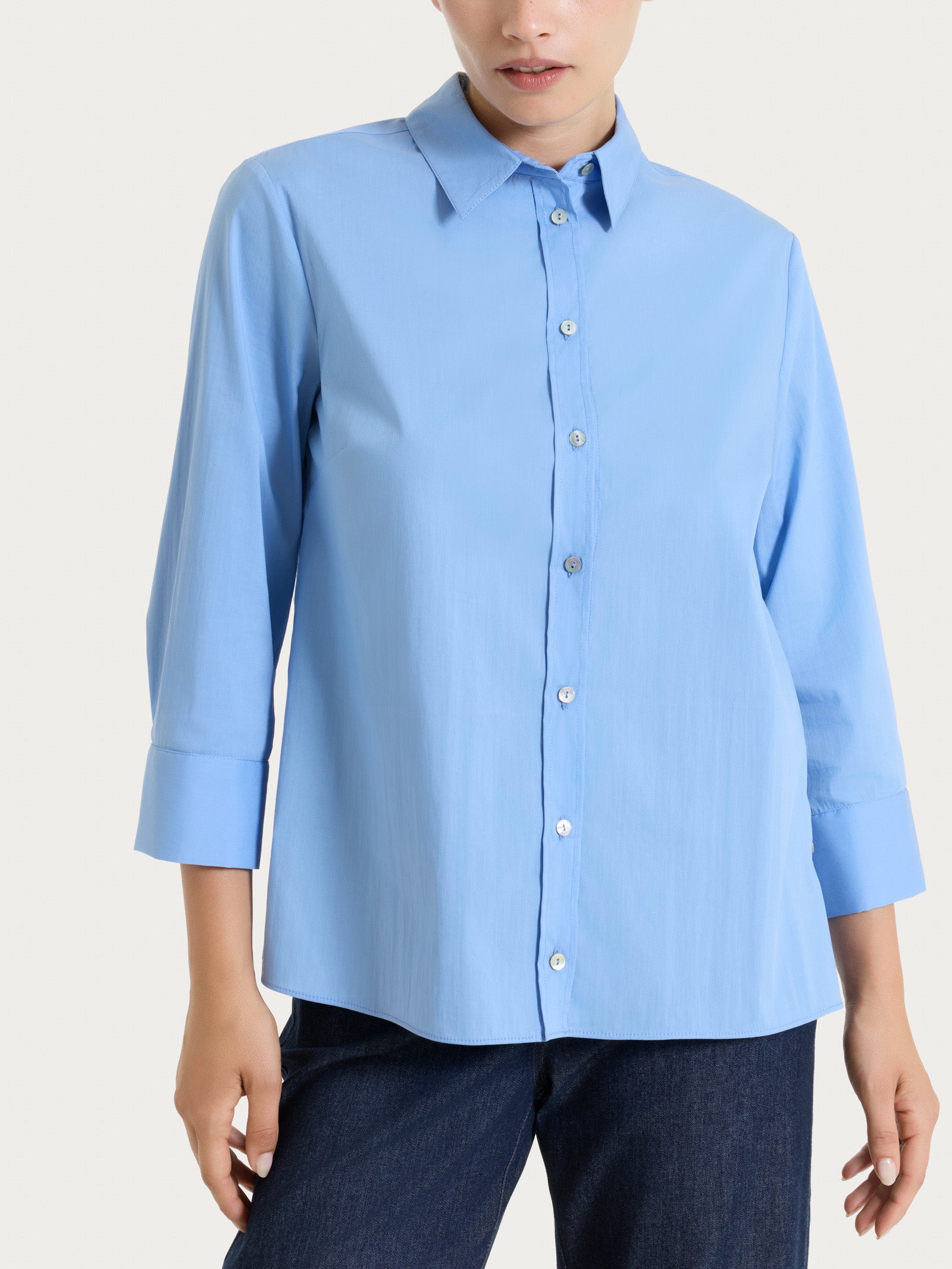 Camicia con manica 3/4 in Poplin di cotone Blu Donna - Ragno