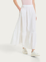 Gonna lunga a balze in Popline di Cotone Bianchi Donna - Ragno