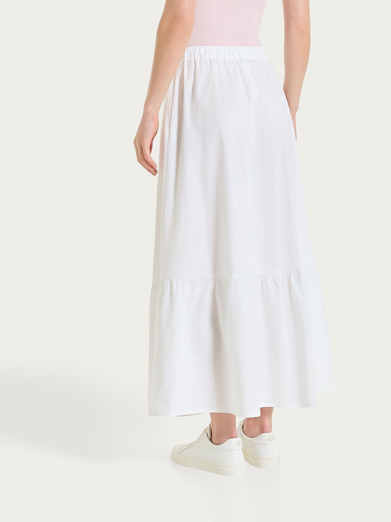 Gonna lunga a balze in Popline di Cotone Bianchi Donna - Ragno