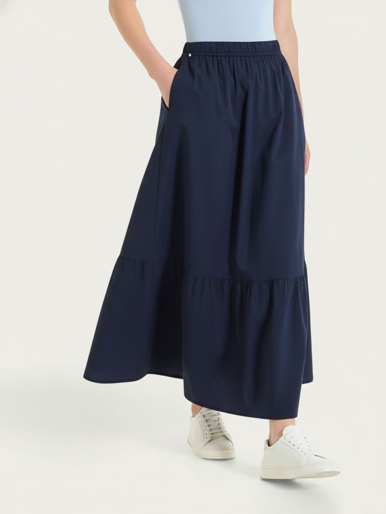 Gonna lunga a balze in Popline di Cotone Blu Donna - Ragno