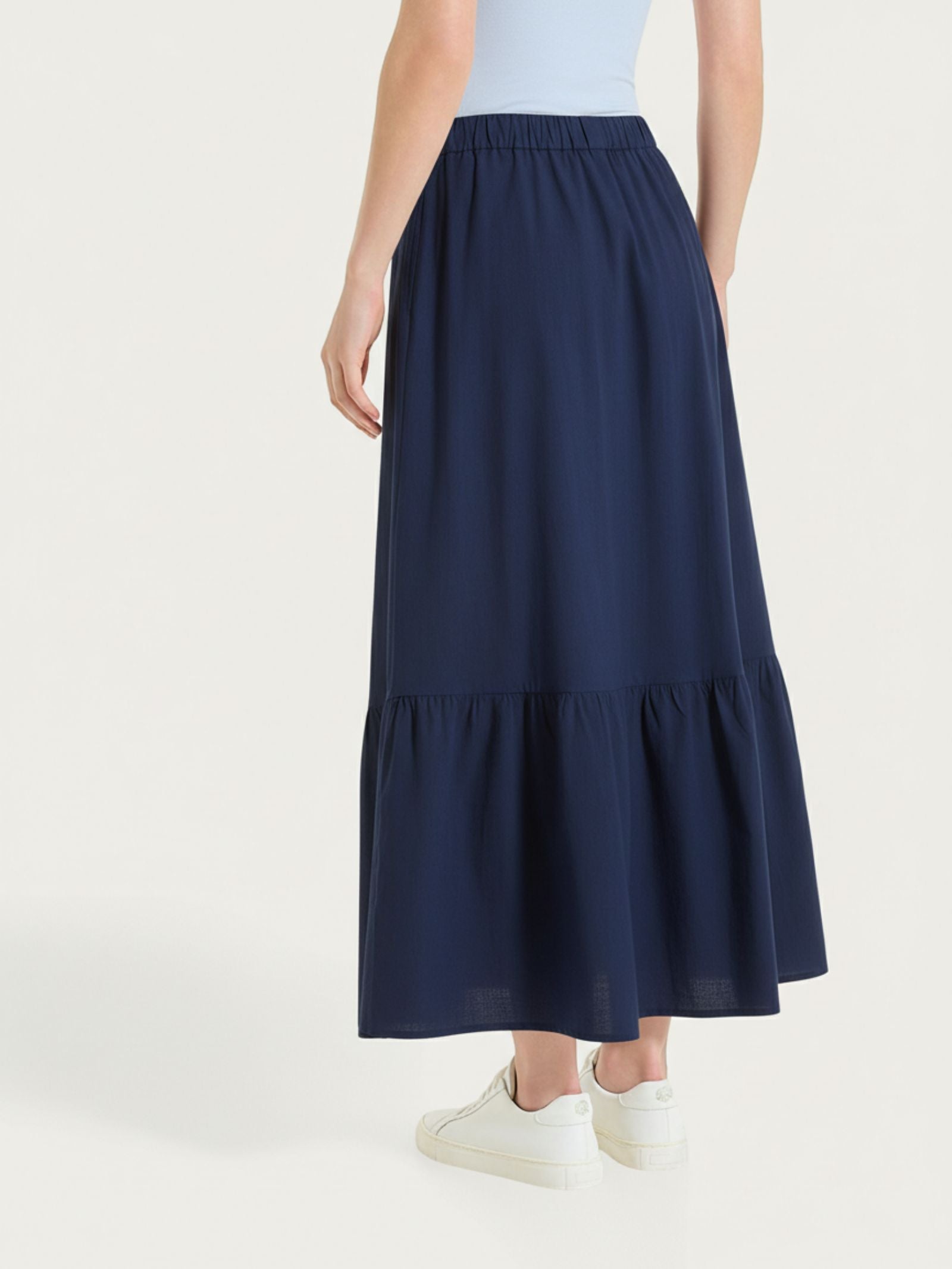 Gonna lunga a balze in Popline di Cotone Blu Donna - Ragno