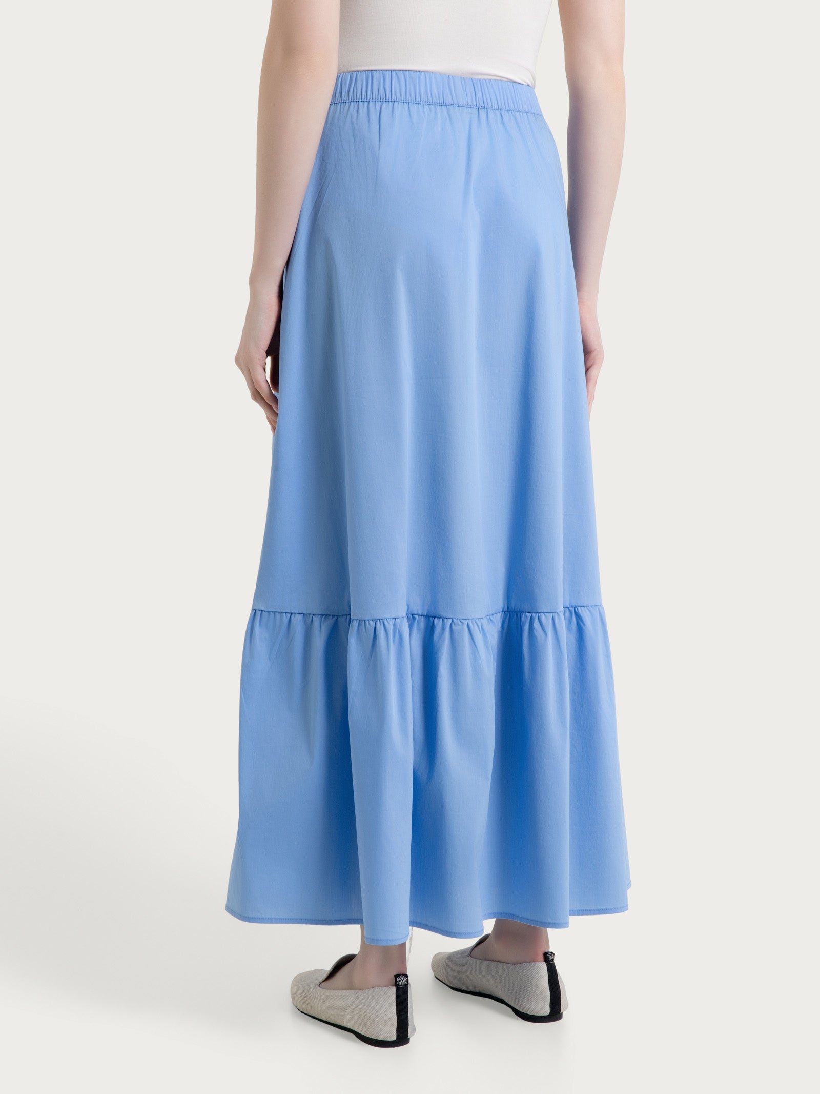 Long Flounce Skirt in Cotton Popline Blue Women's - Ragno