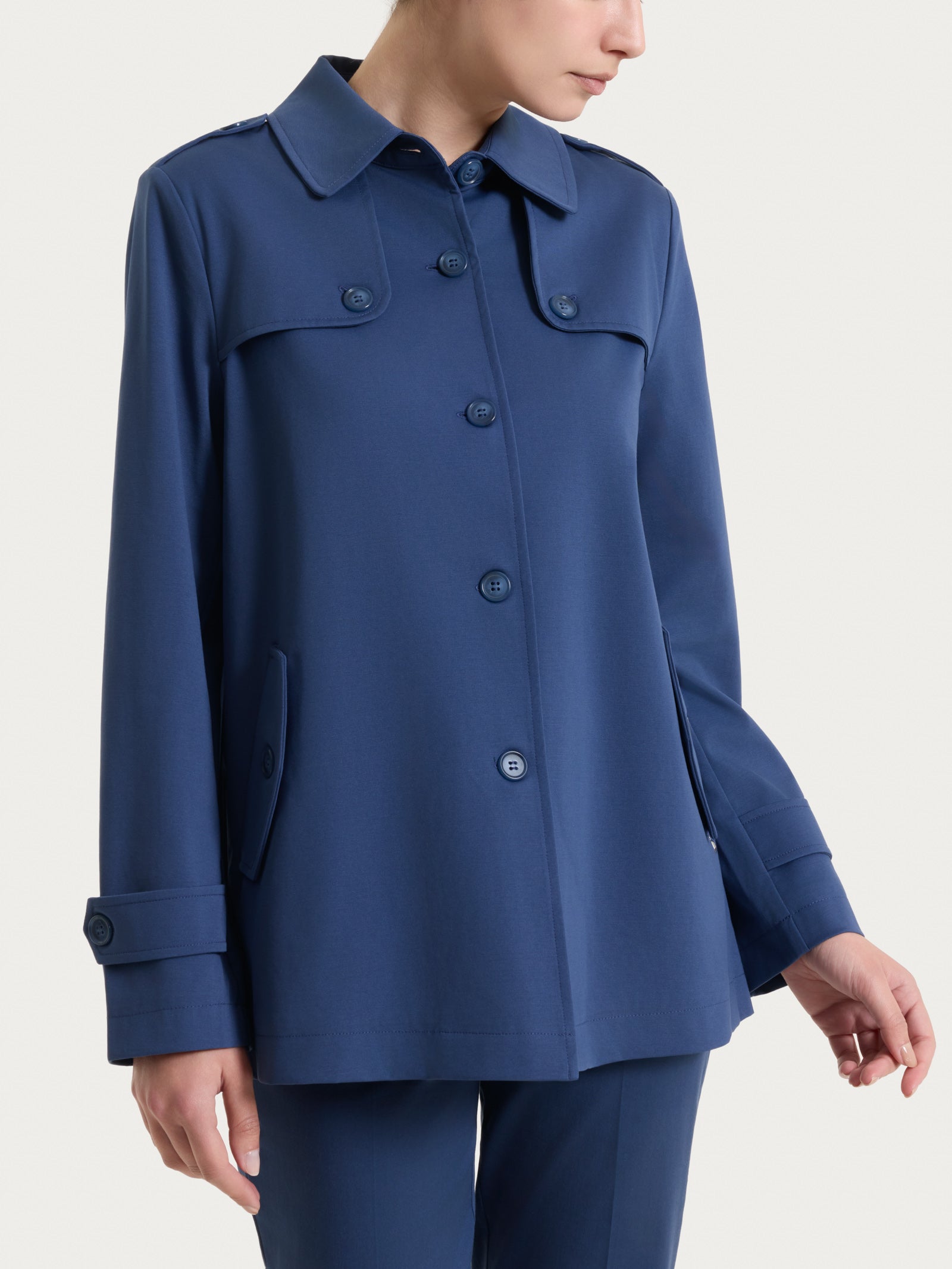 Trench corto in Compact Light Blu Donna - Ragno
