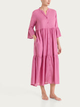 Langes, offenes Rüschenkleid aus Rosa Musselin Slub Woman - Ragno