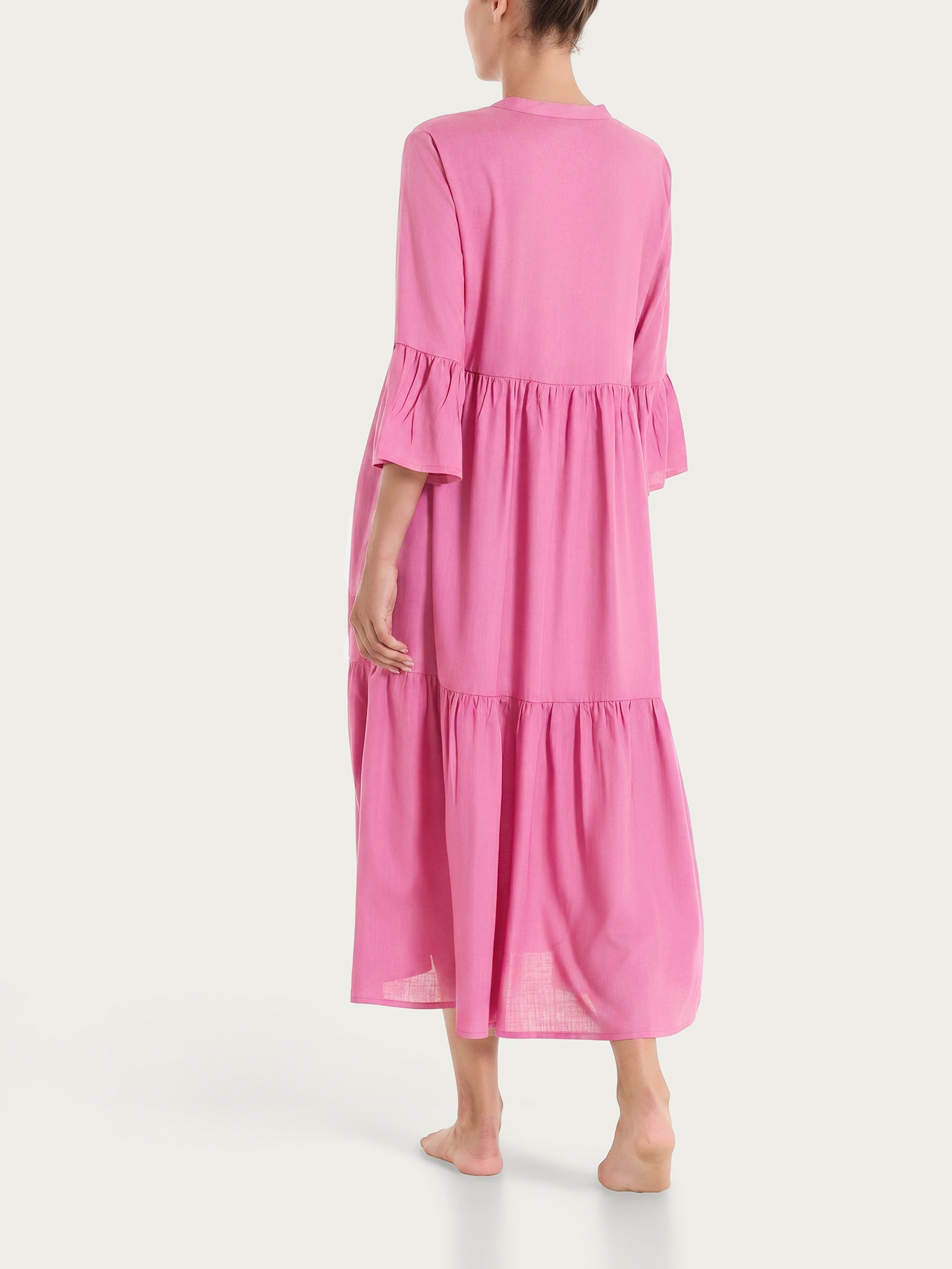 Langes, offenes Rüschenkleid aus Rosa Musselin Slub Woman - Ragno