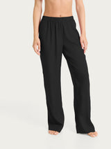 Pantalone ampio con tasche in Mussola Slub Neri Donna - Ragno
