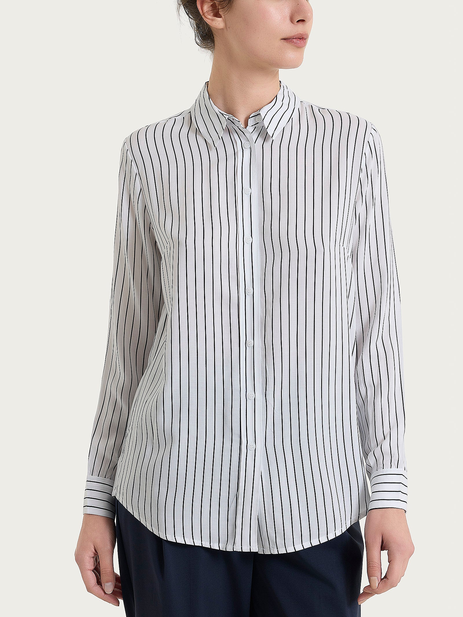 Camicia a righe in EcoSeta Blu Donna - Ragno