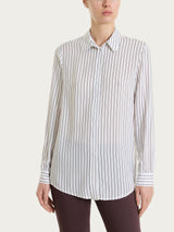 Camicia a righe in EcoSeta Viola Donna - Ragno