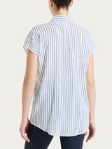 Camicia a righe con manica corta in Ecoseta Blu Donna - Ragno