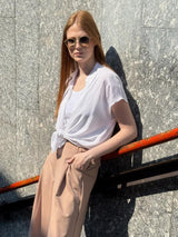 Camicia a righe con manica corta in Ecoseta Bianchi Donna - Ragno