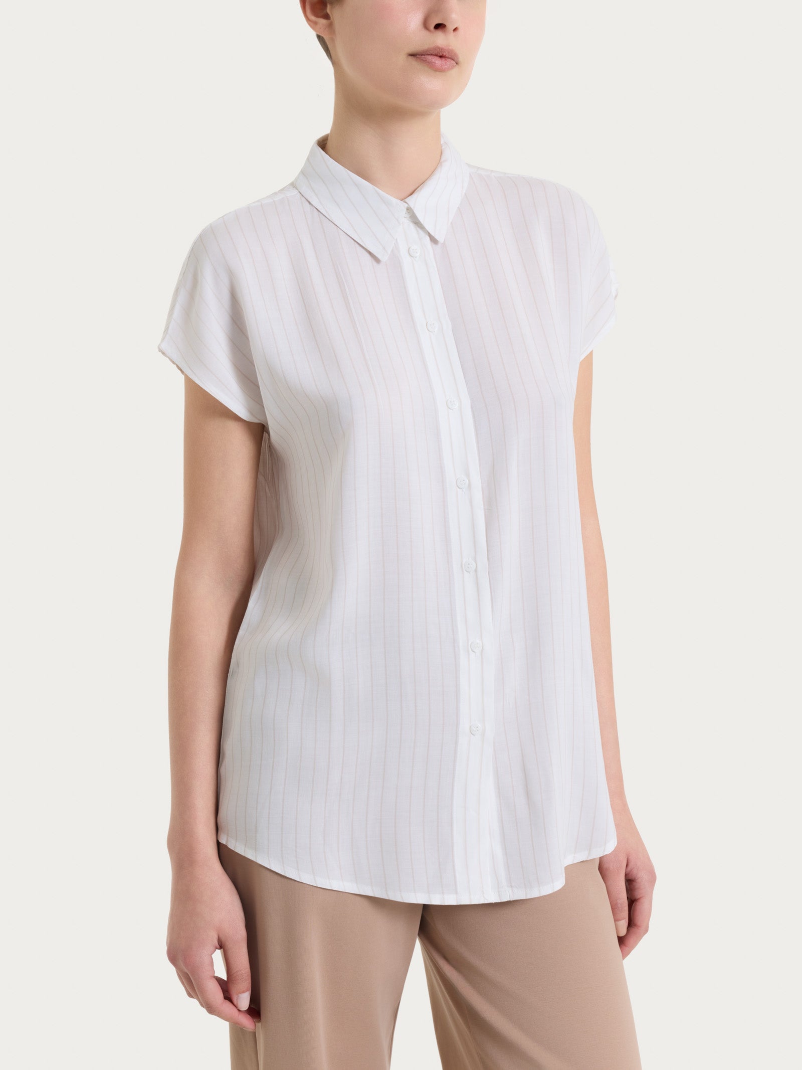 Camicia a righe con manica corta in Ecoseta Bianchi Donna - Ragno