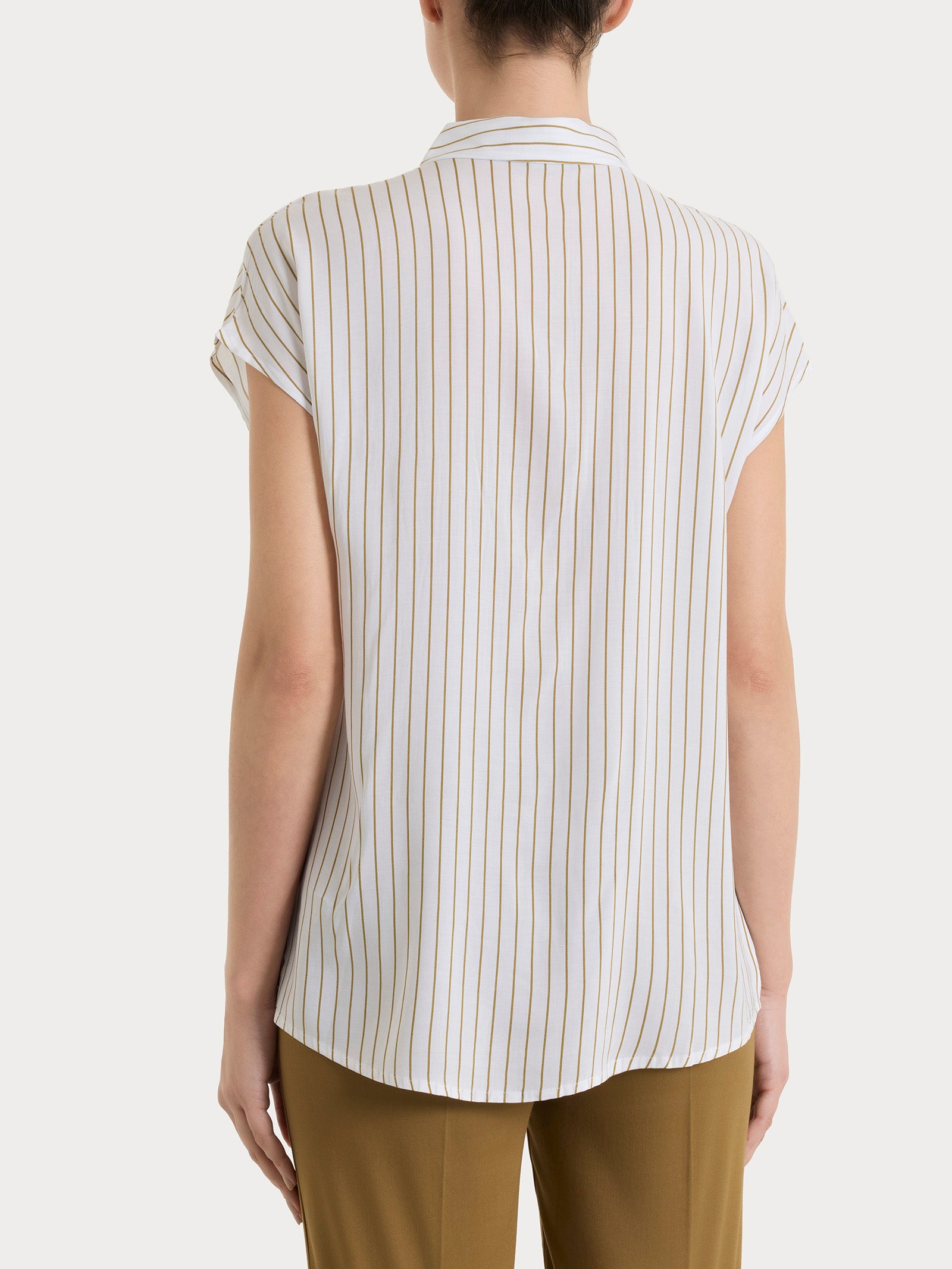 Camicia a righe con manica corta in Ecoseta Bianchi Donna - Ragno