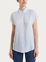 Camicia a righe con manica corta in Ecoseta Blu Donna - Ragno
