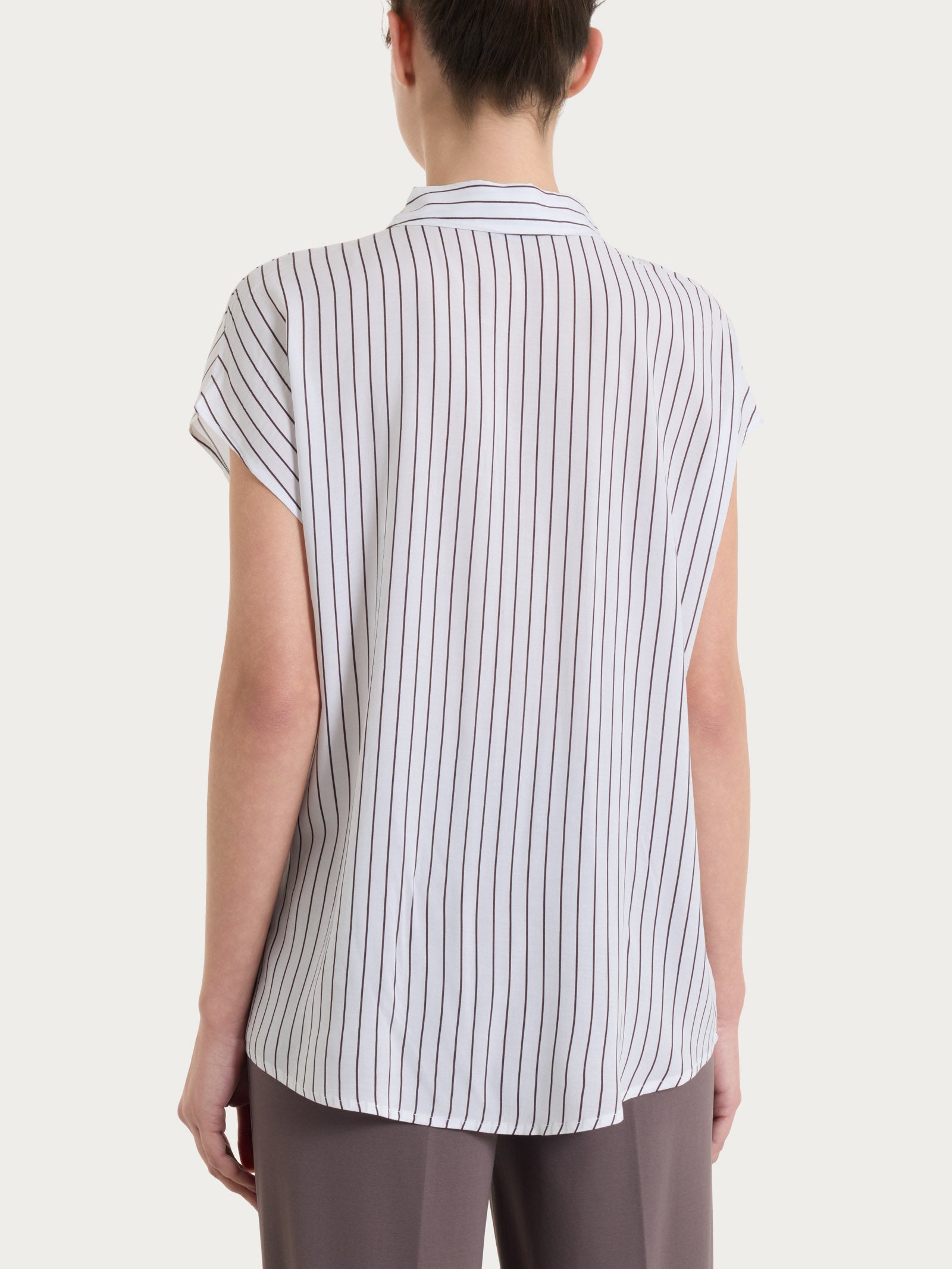 Camicia a righe con manica corta in Ecoseta Viola Donna - Ragno