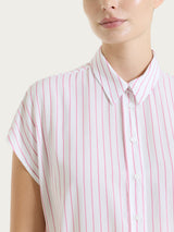 Camicia a righe con manica corta in Ecoseta Rosa Donna - Ragno