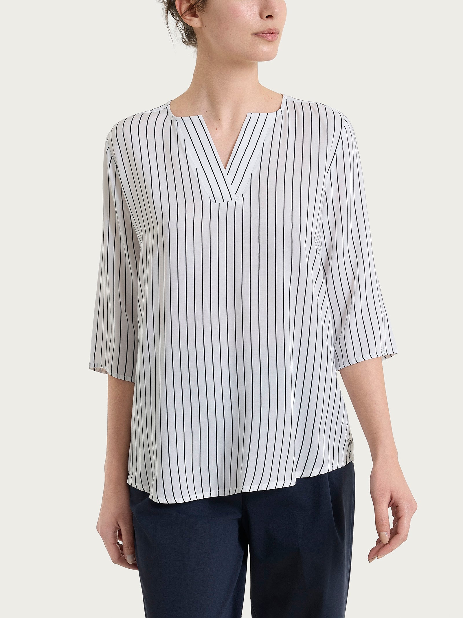 Blusa a righe in EcoSeta Blu Donna - Ragno