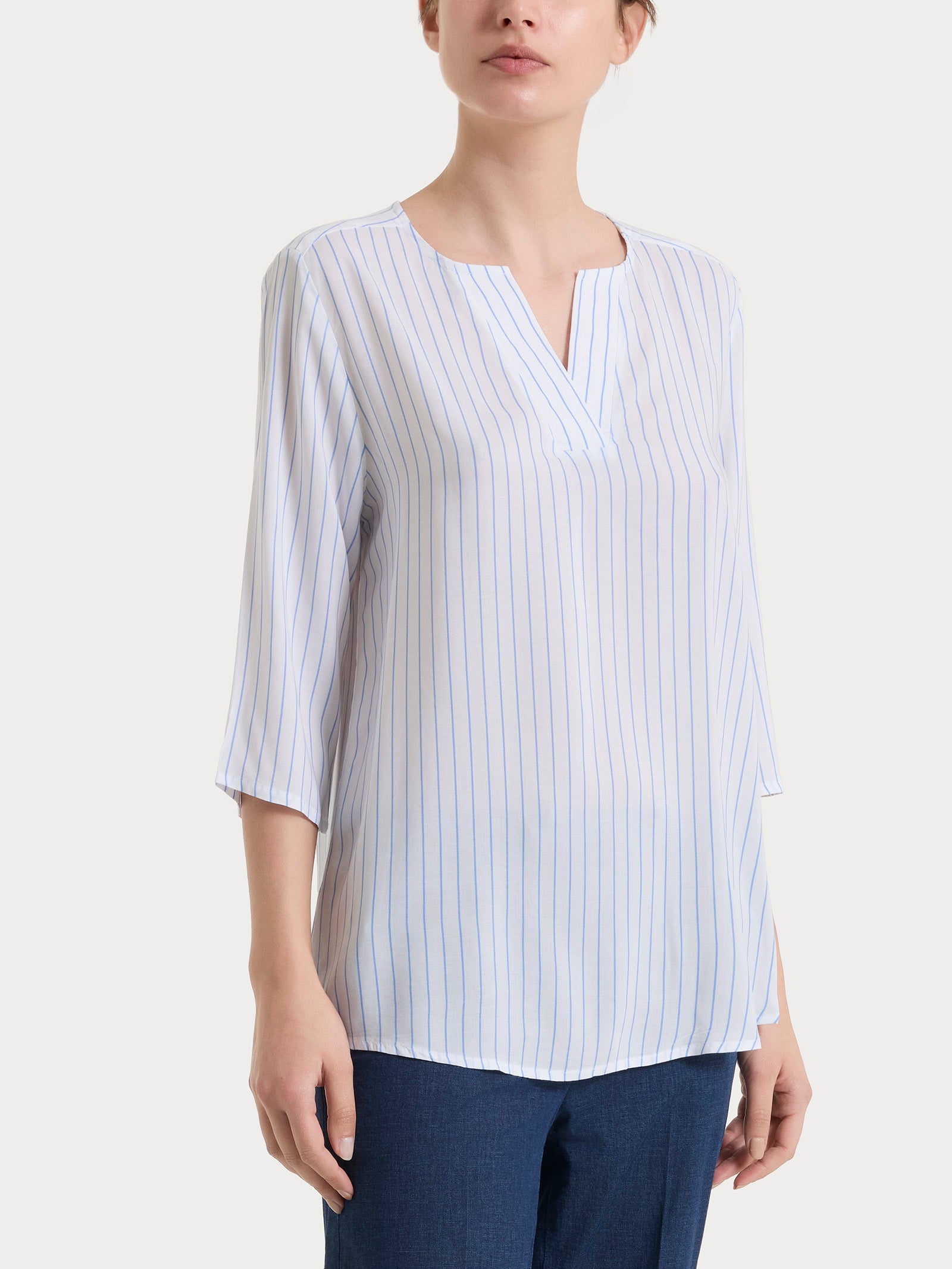 Blusa a righe in EcoSeta Blu Donna - Ragno
