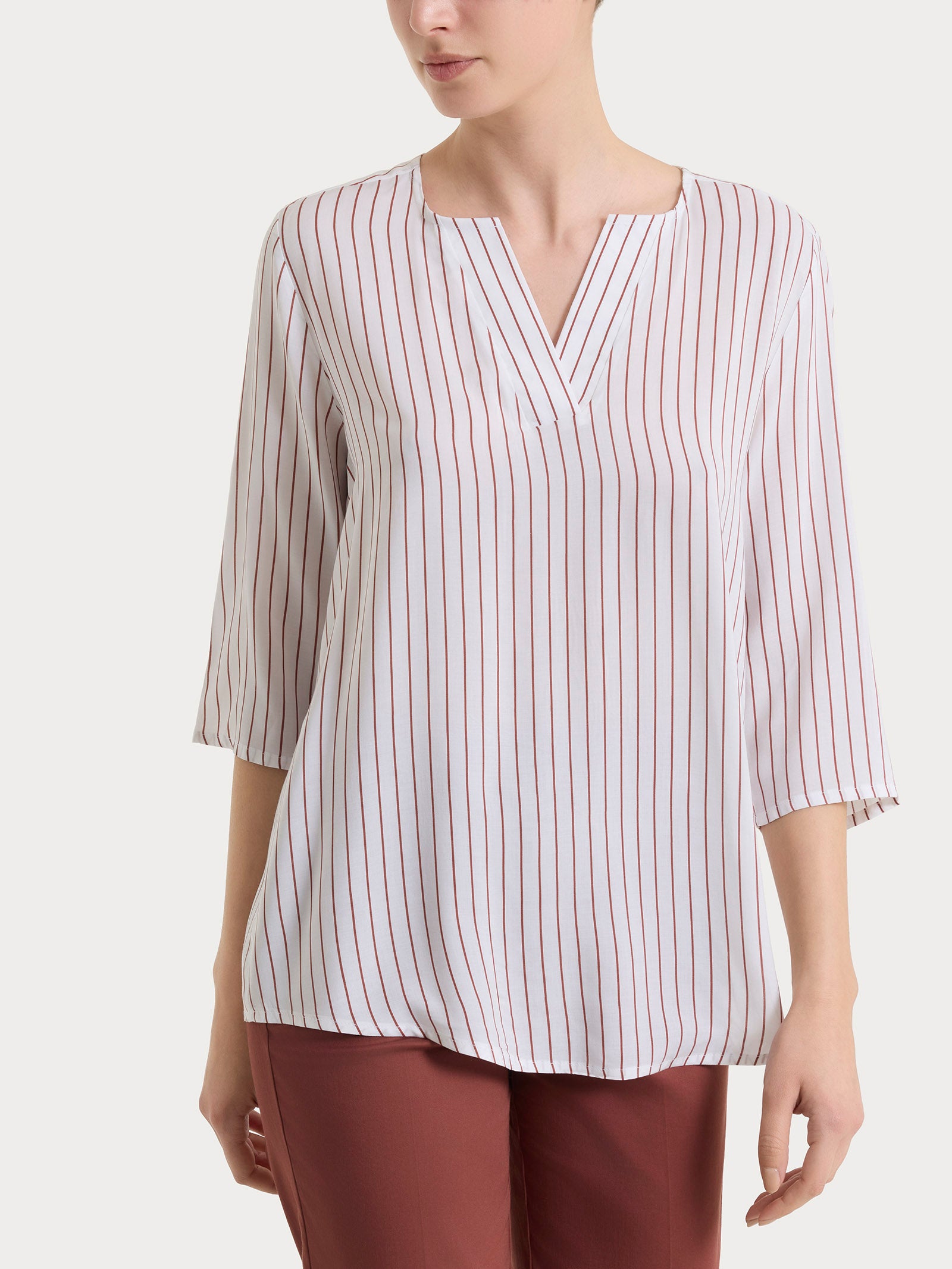 Blusa a righe in EcoSeta Marroni Donna - Ragno