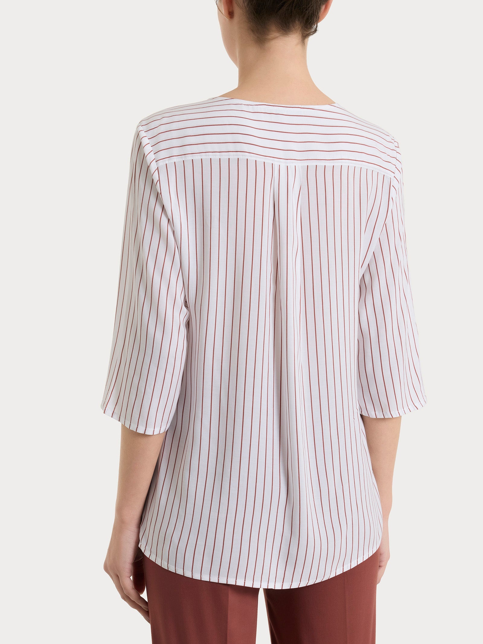 Blusa a righe in EcoSeta Marroni Donna - Ragno