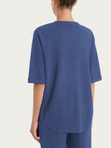 Maglia con scollo a serafino in Summer Slub Blu Donna - Ragno