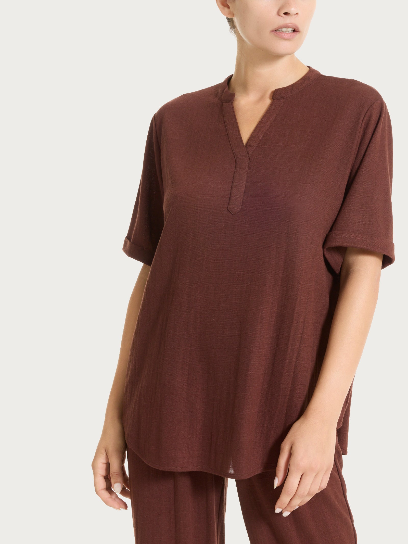 Maglia con scollo a serafino in Summer Slub Marroni Donna - Ragno