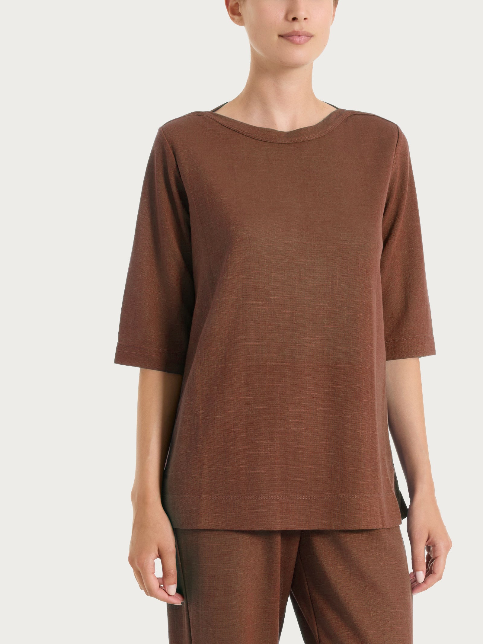 Maglia con scollo a barchetta in Summer Slub Marroni Donna - Ragno