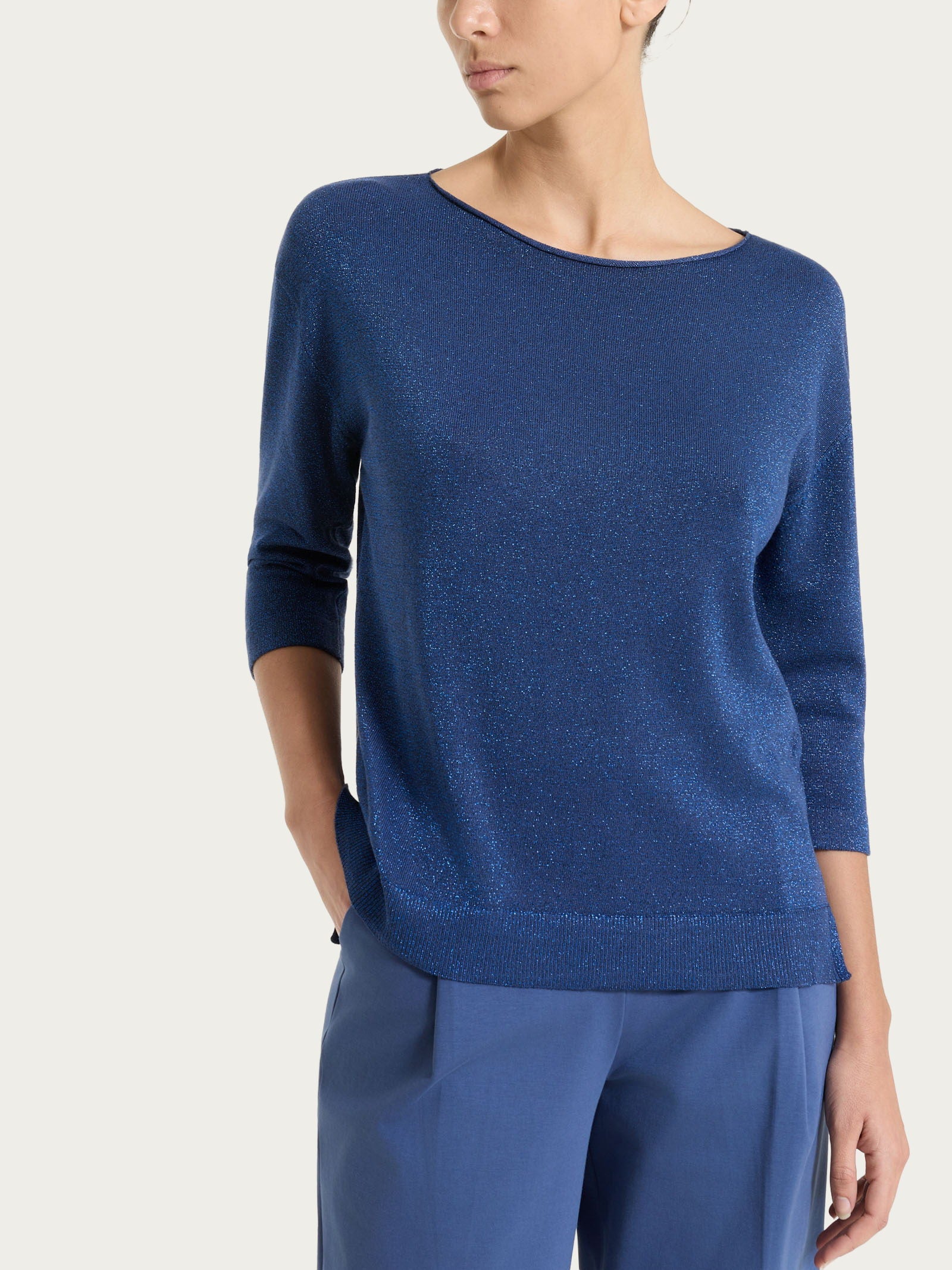 Maglia con scollo a barchetta in Lurex Summertime Blu Donna - Ragno