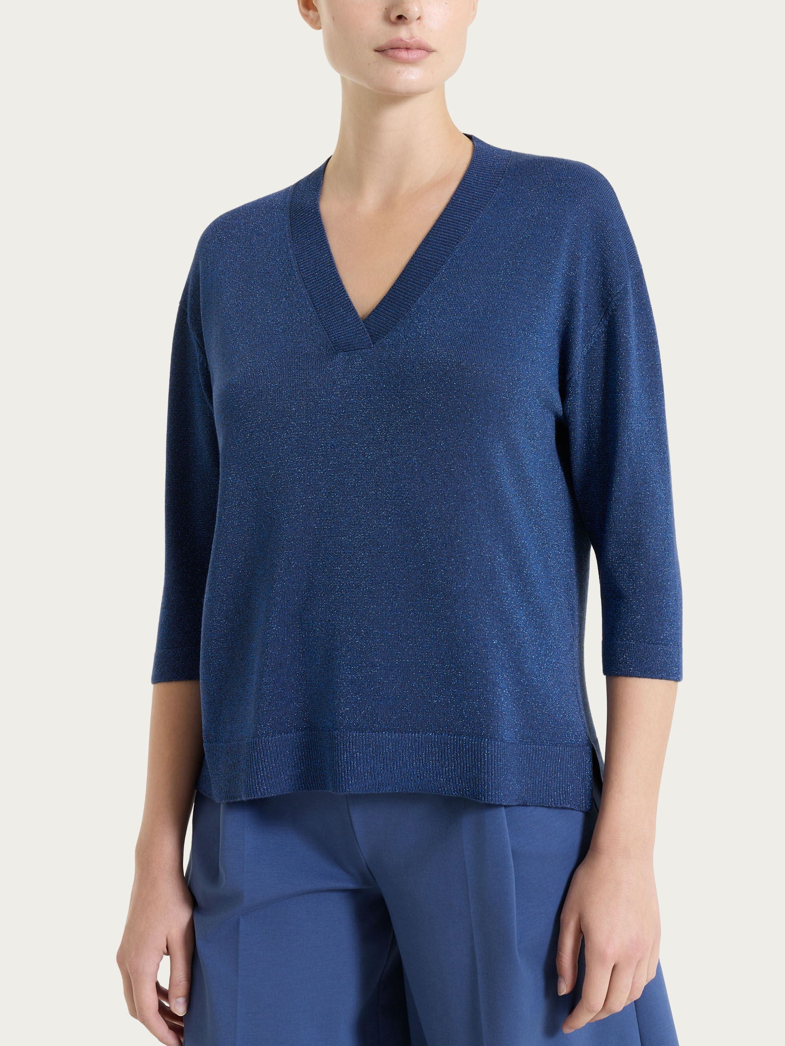 Maglia con scollo a V in Lurex Summertime Blu Donna - Ragno