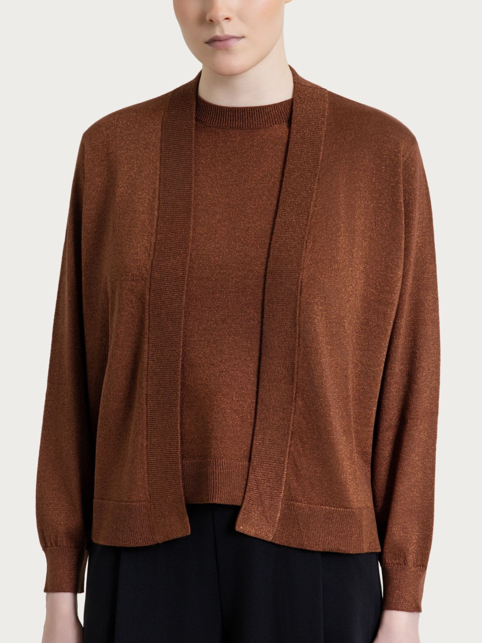 Offene Strickjacke aus Lurex Summertime Brown Women - Ragno