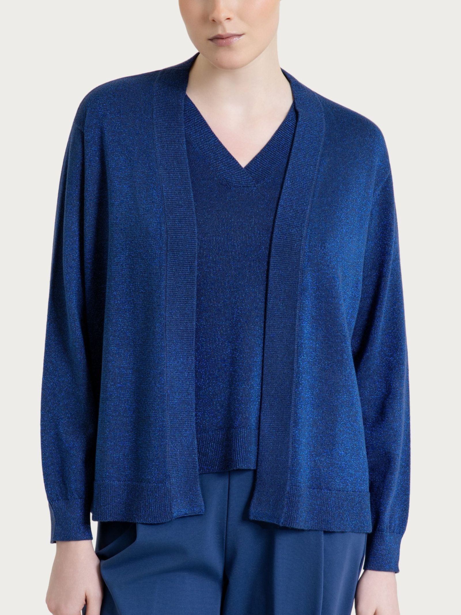 Summertime Blue Offene Lurex-Strickjacke für Damen - Ragno