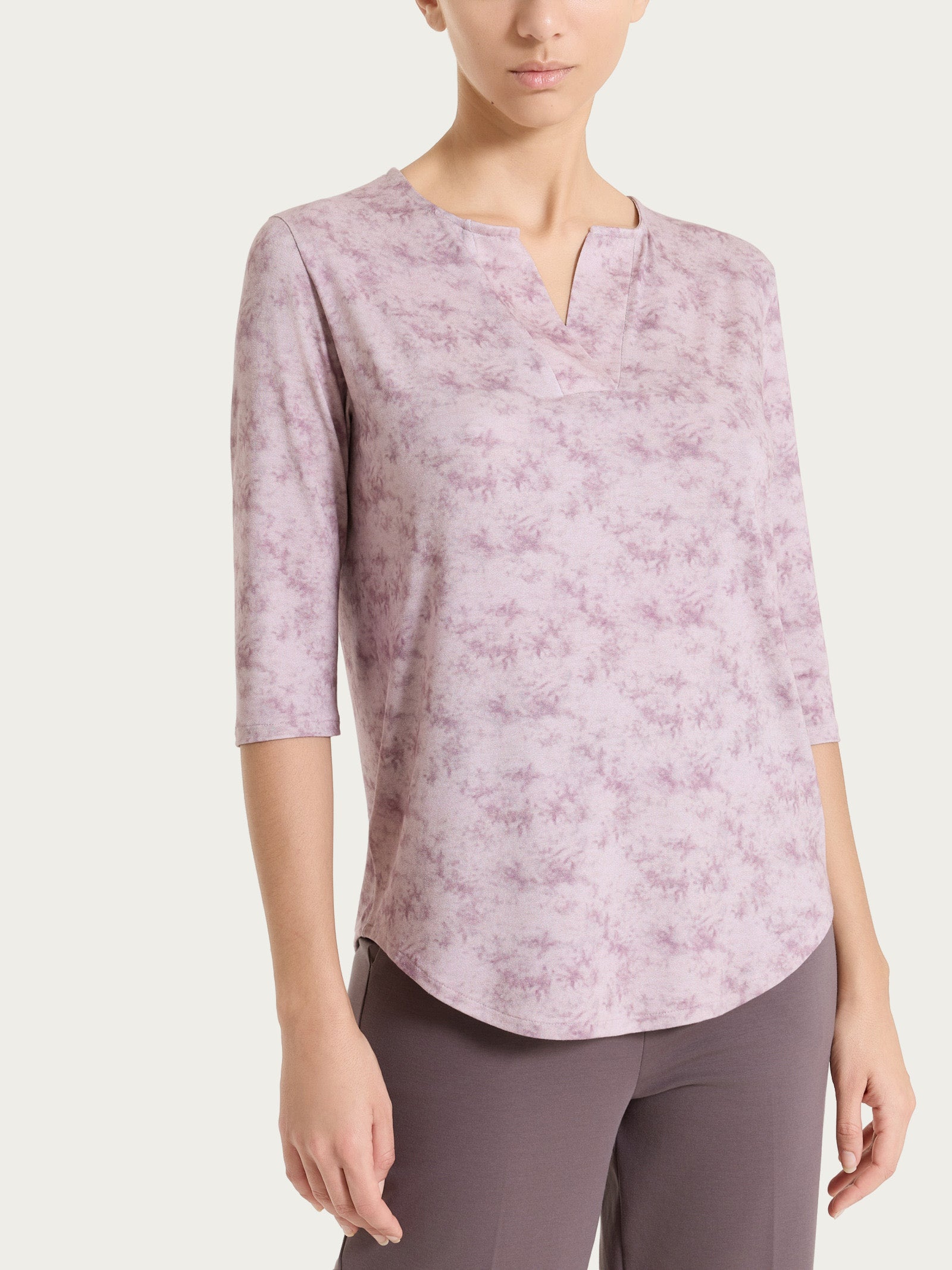 Maglietta con scollo a V e fantasia sfumata in jersey di viscosa crêpe Rosa Donna - Ragno