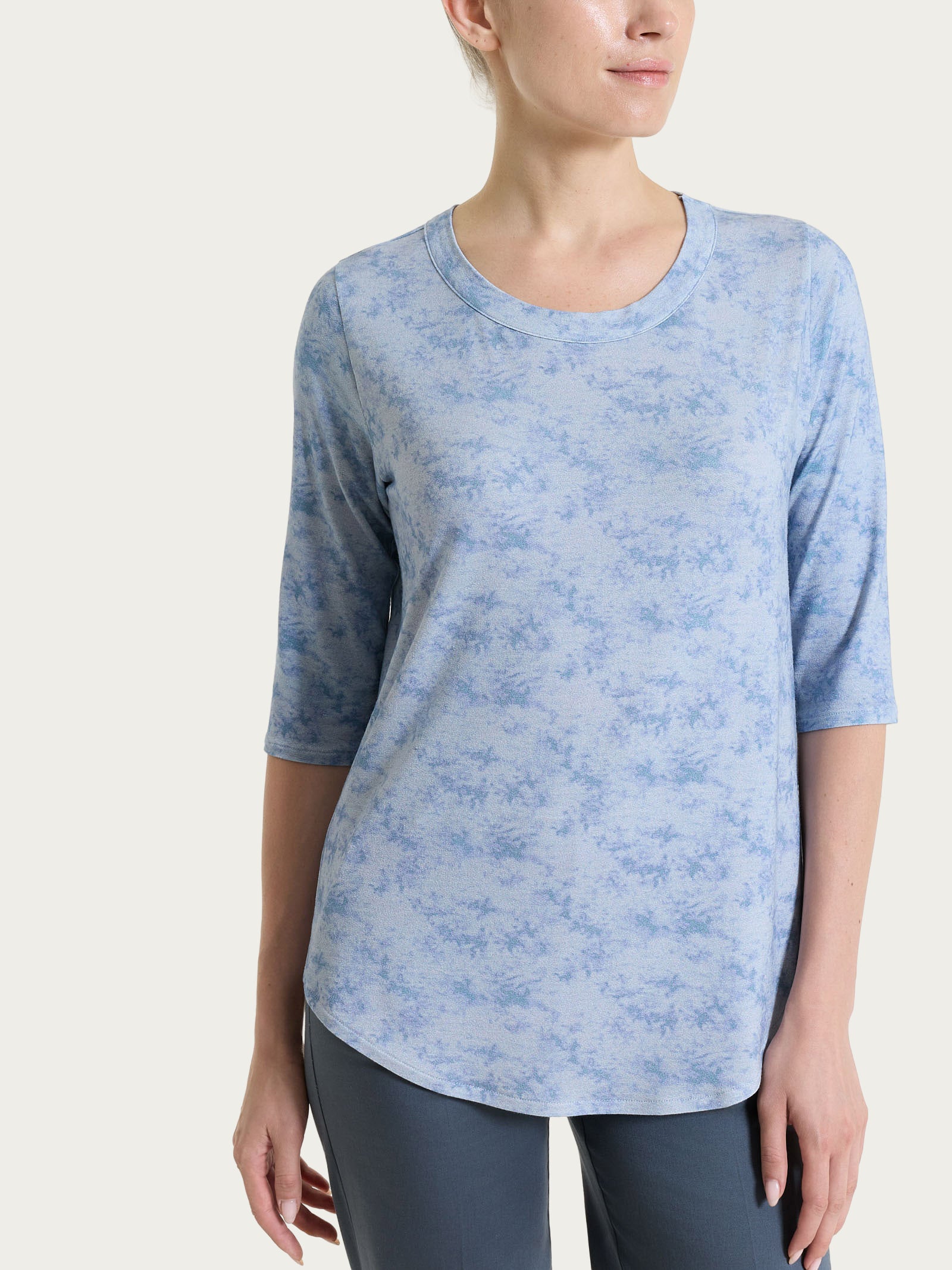 Maglietta girocollo con fantasia sfumata in jersey di viscosa crêpe Azzurri Donna - Ragno