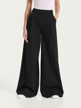 Pantalone lungo a palazzo con tasche e pinces in Compact Light Neri Donna - Ragno