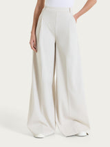 Pantalone lungo a palazzo con tasche e pinces in Compact Light Bianchi Donna - Ragno