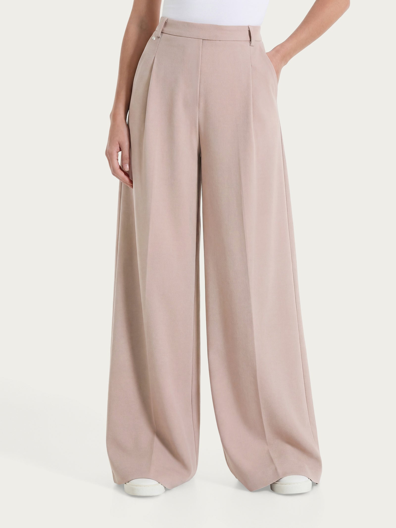 Pantalone lungo a palazzo con tasche e pinces in Compact Light Marroni Donna - Ragno