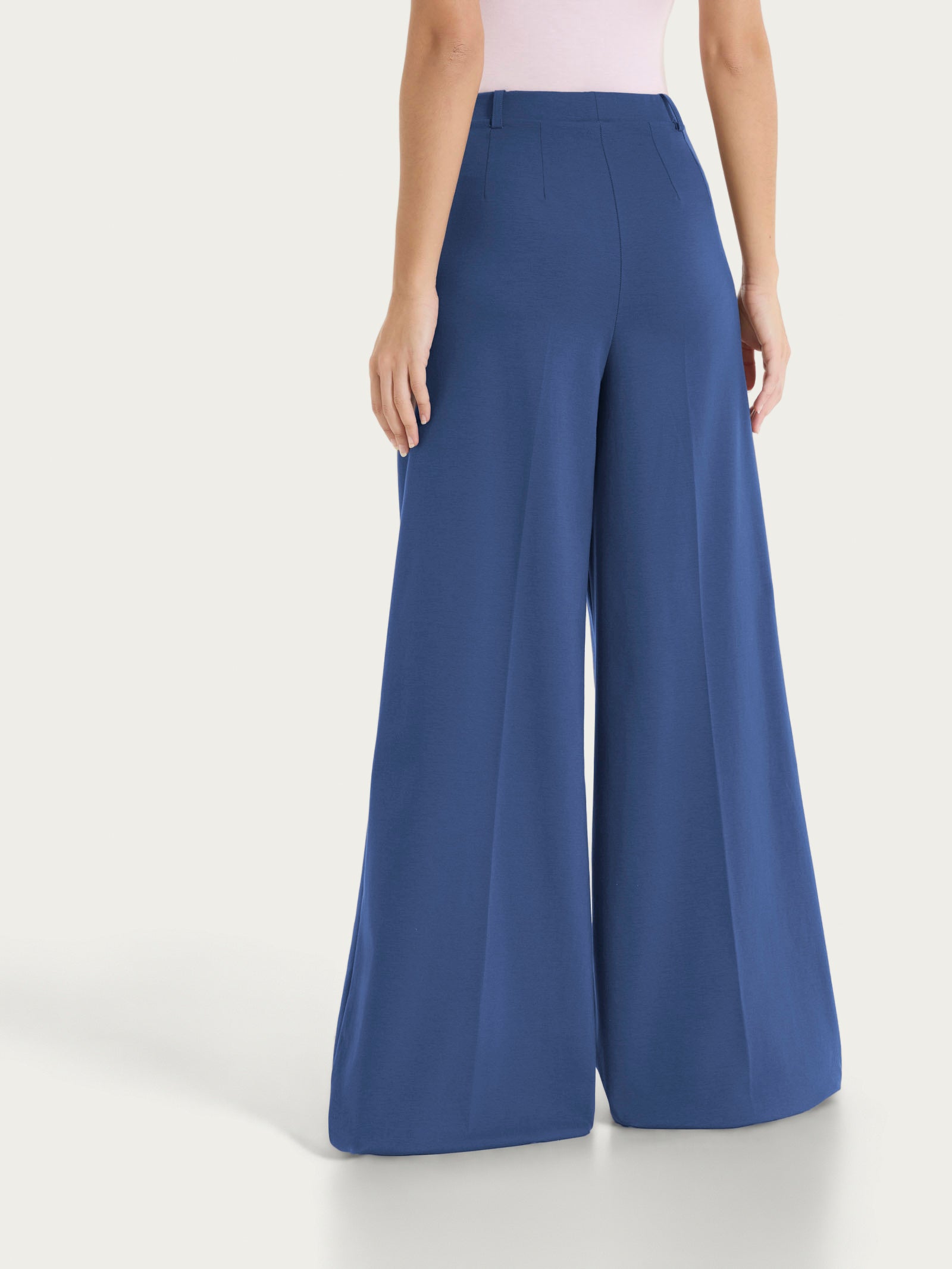 Pantalone lungo a palazzo con tasche e pinces in Compact Light Blu Donna - Ragno