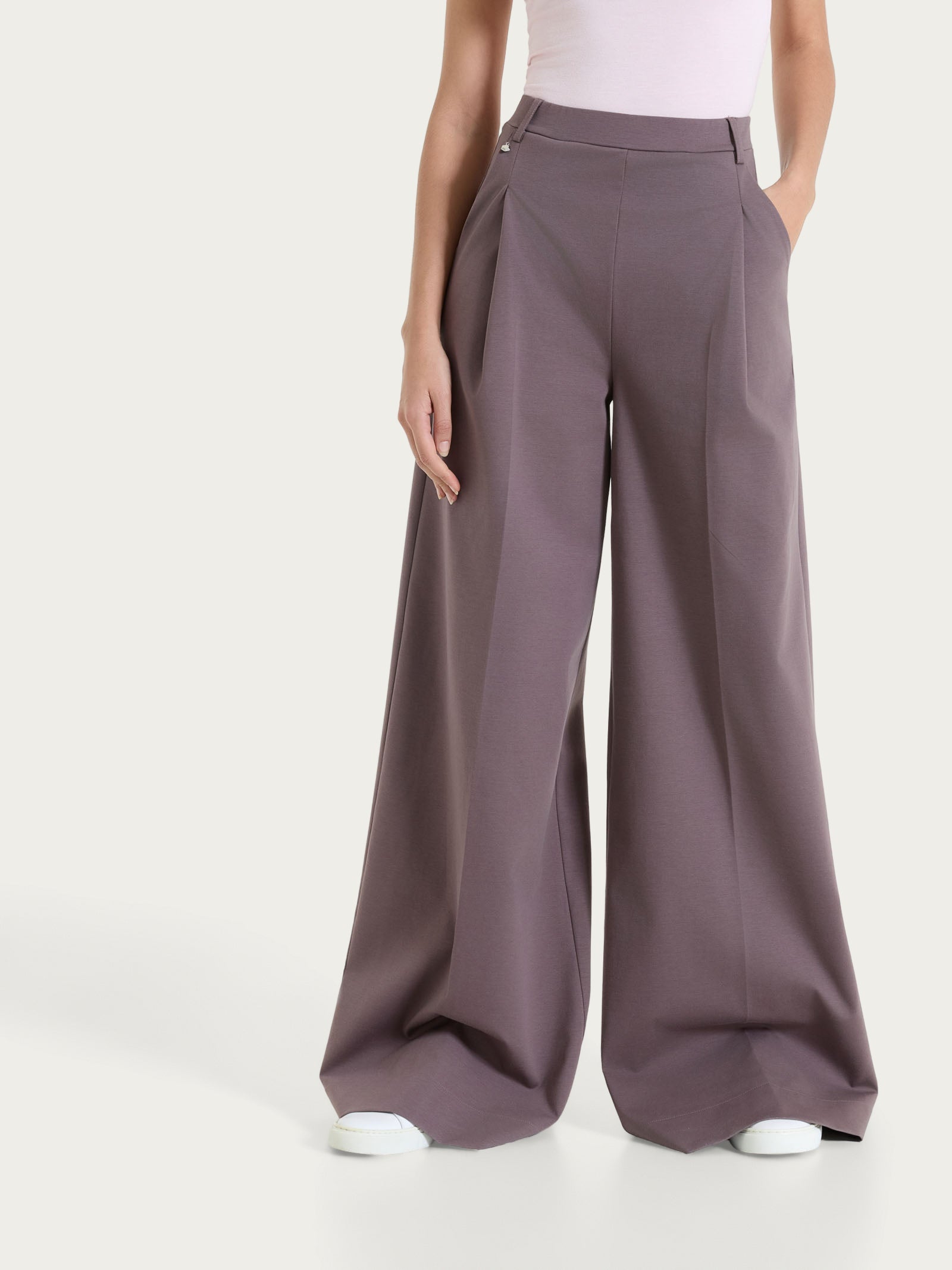 Pantalone lungo a palazzo con tasche e pinces in Compact Light Marroni Donna - Ragno