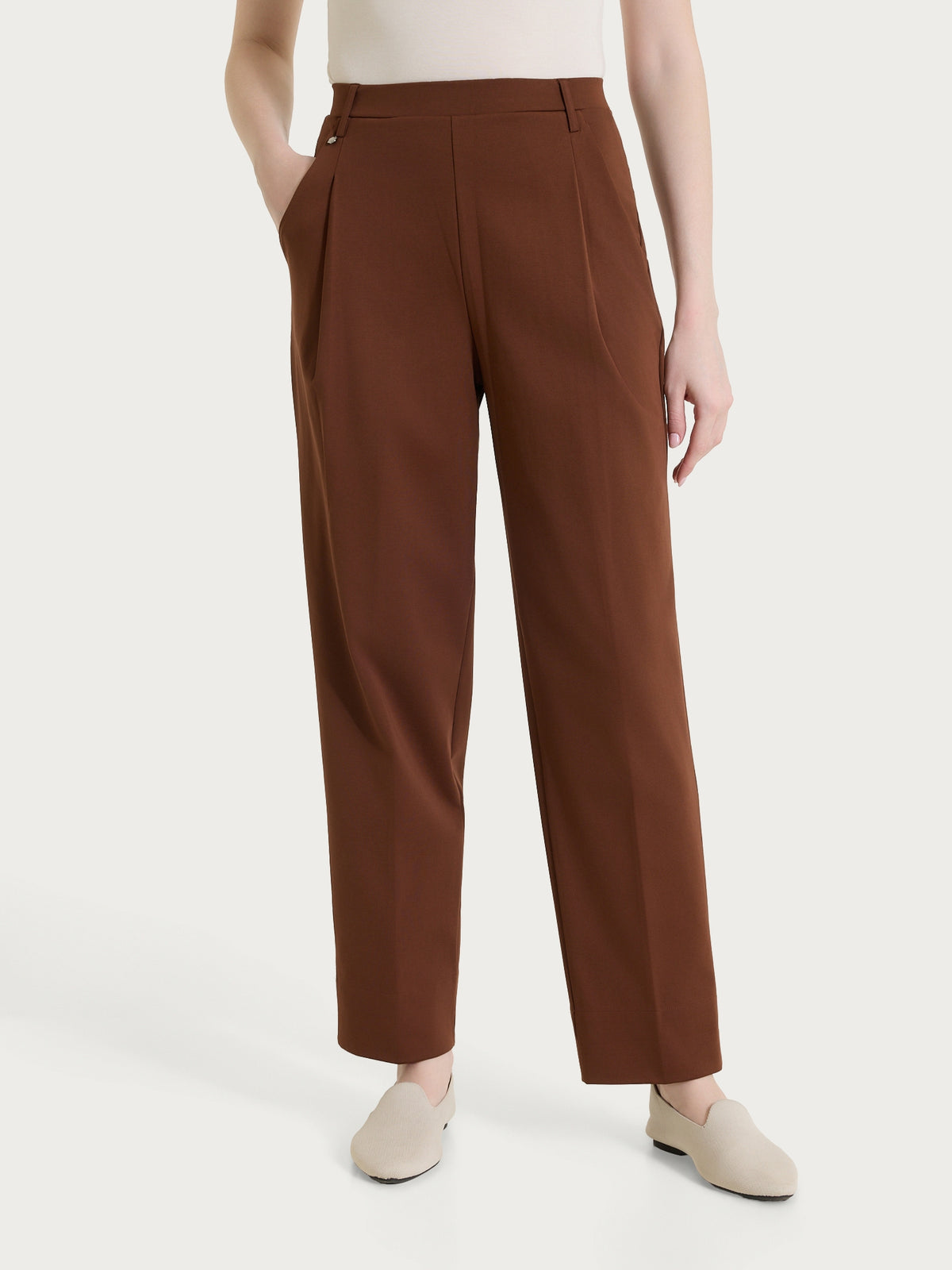 Pantalone a carota con tasche e pinces in Compact Light Marroni Donna - Ragno
