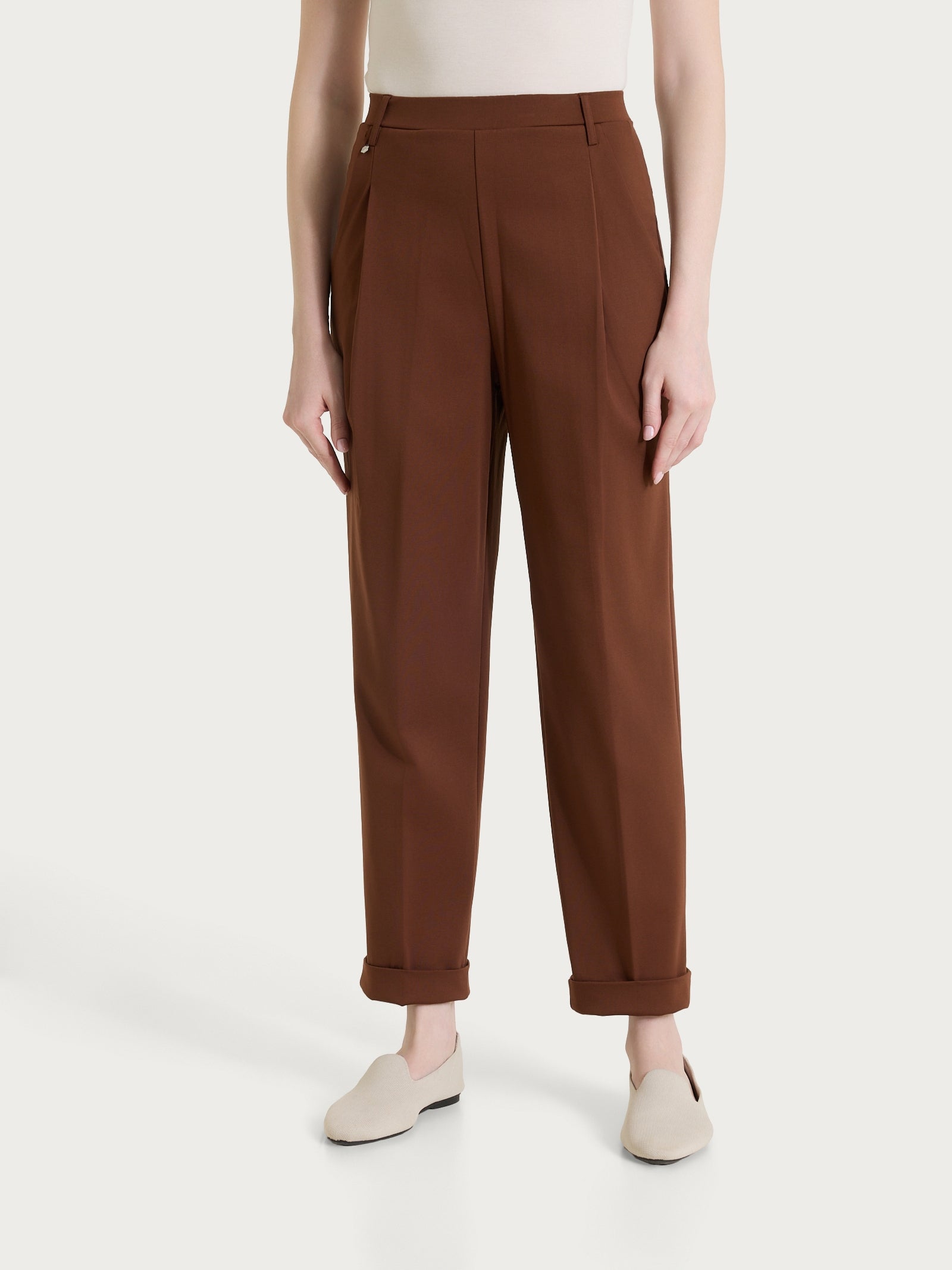 Pantalone a carota con tasche e pinces in Compact Light Marroni Donna - Ragno