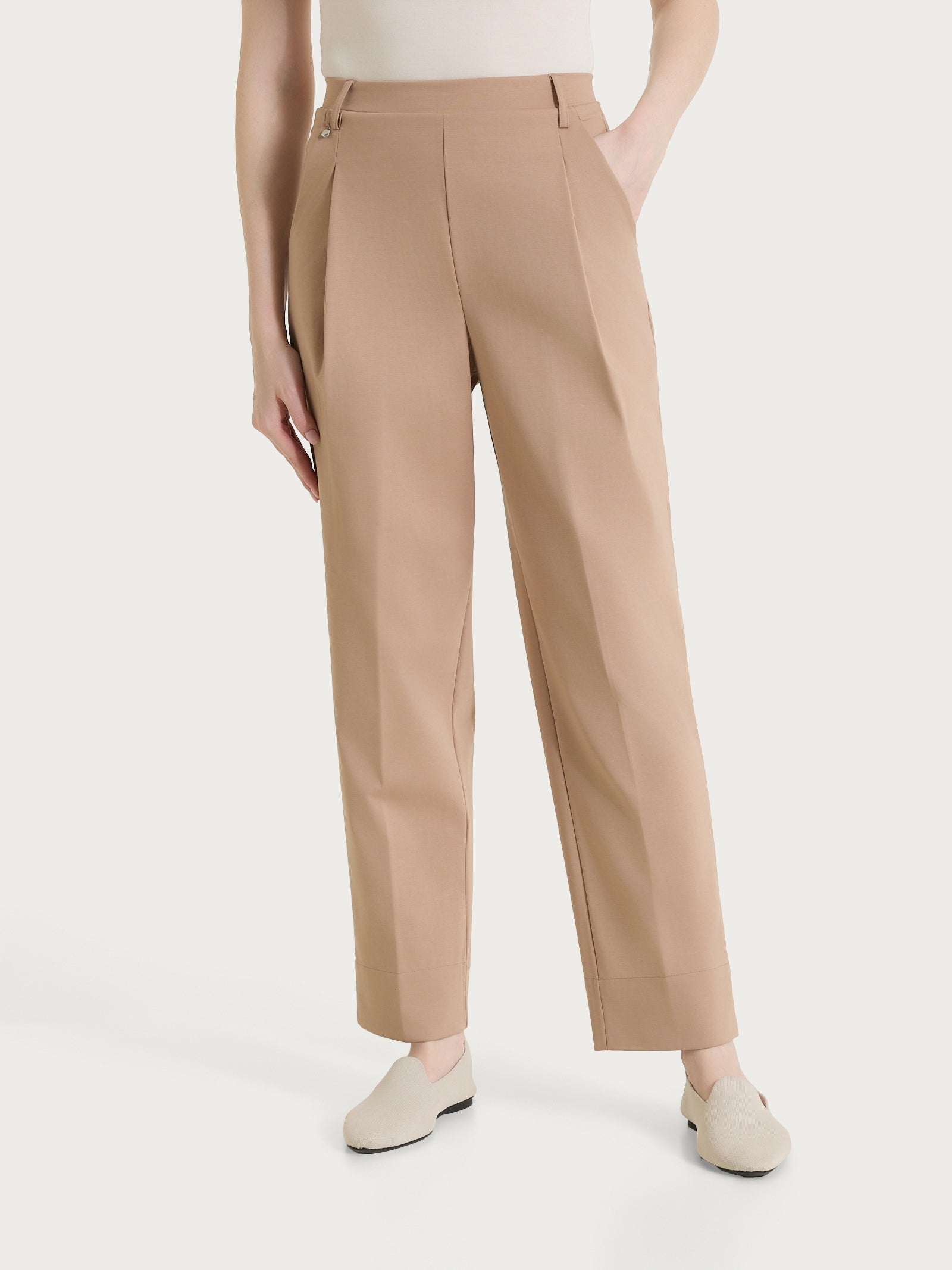 Pantalone a carota con tasche e pinces in Compact Light Marroni Donna - Ragno