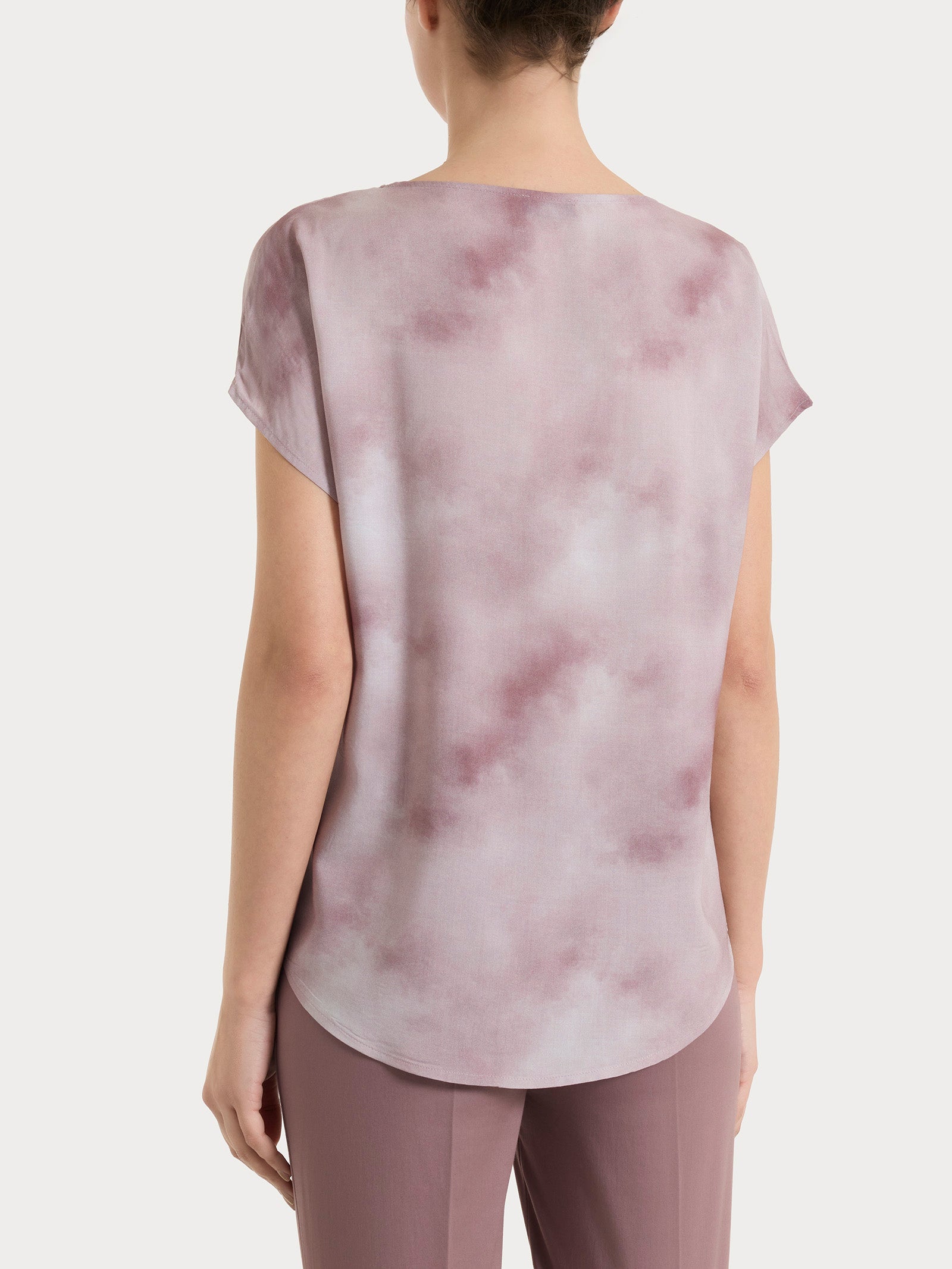 Blusa con manica corta e fantasia in EcoSeta Marroni Donna - Ragno