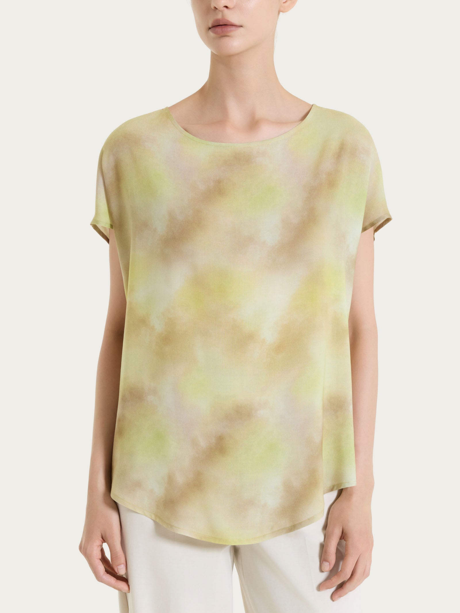 Blusa con manica corta e fantasia in EcoSeta Verdi Donna - Ragno