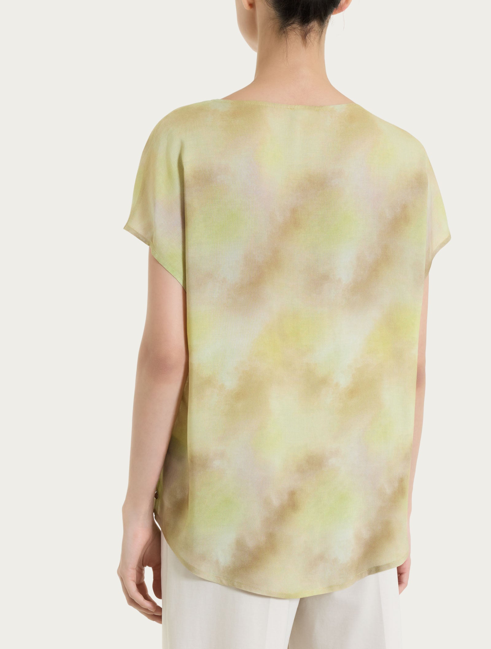 Blusa con manica corta e fantasia in EcoSeta Verdi Donna - Ragno